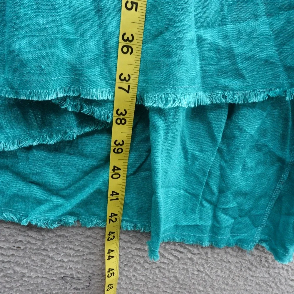 Umgee USA Tiered Midi‎ Dress Small Teal Linen Blend Sleeveless Ruffle Trim